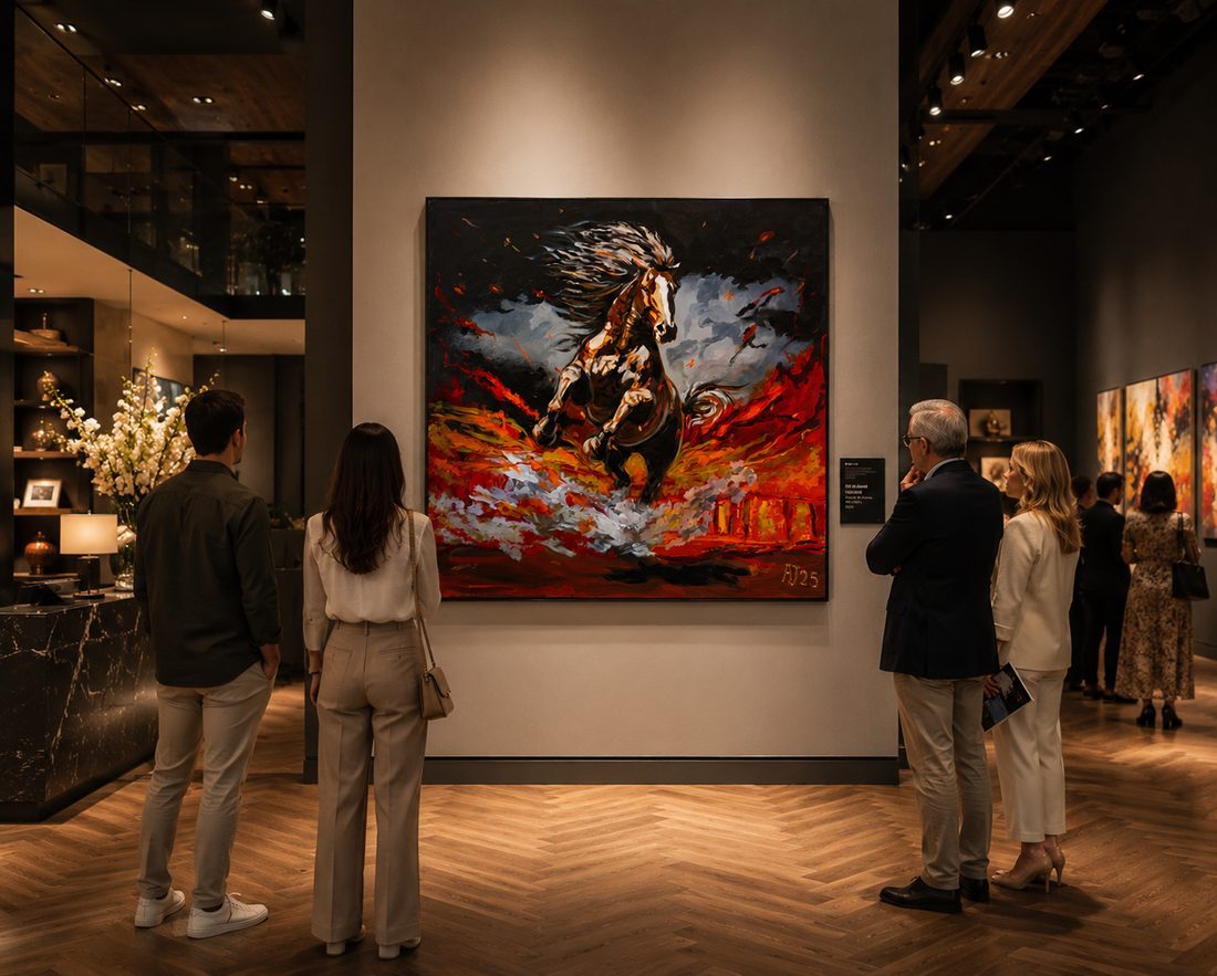 Painting by Ali Al Jumaili exhibited on a gallery wall